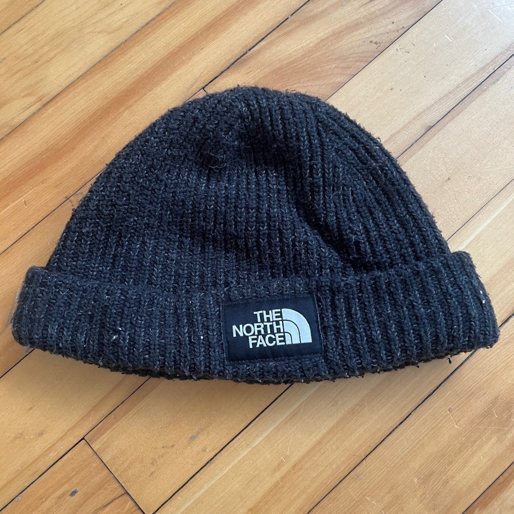 The North Face Logo Beanie Hat Charcoal Gray One Size Acrylic Blend